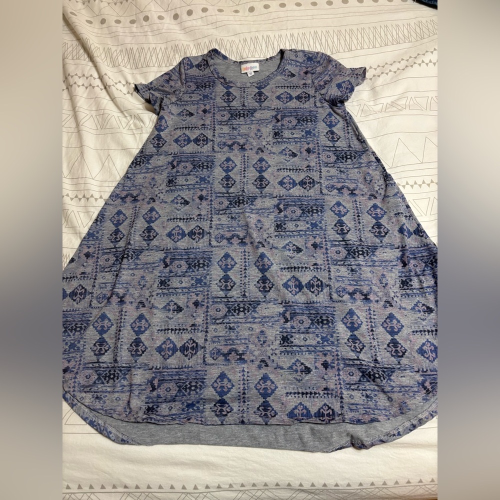 LuLaRoe Gray and Blue Geometric Dress